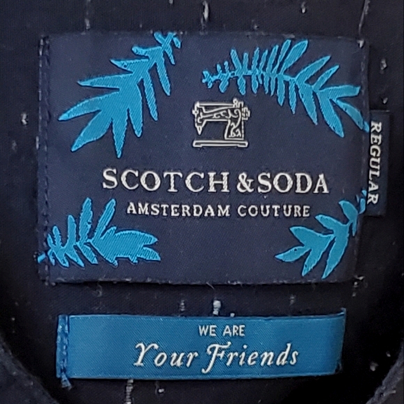 Scotch & Soda Essential Collarless Button Down Shirt, Navy/White Speck, Med, EUC - Picture 12 of 16